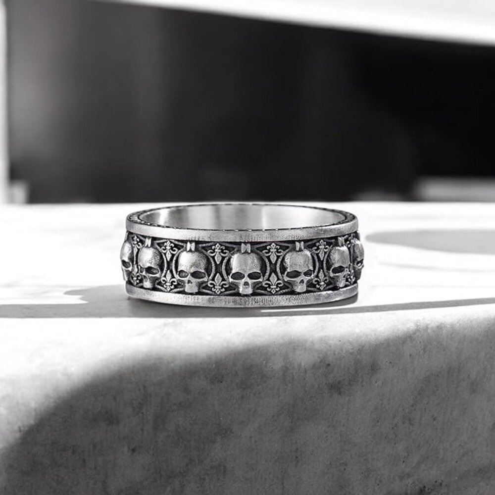 Skull Band Ring 925 Sterling Silver Oxidized Gothic Size 10 NWT - Picture 4 of 11